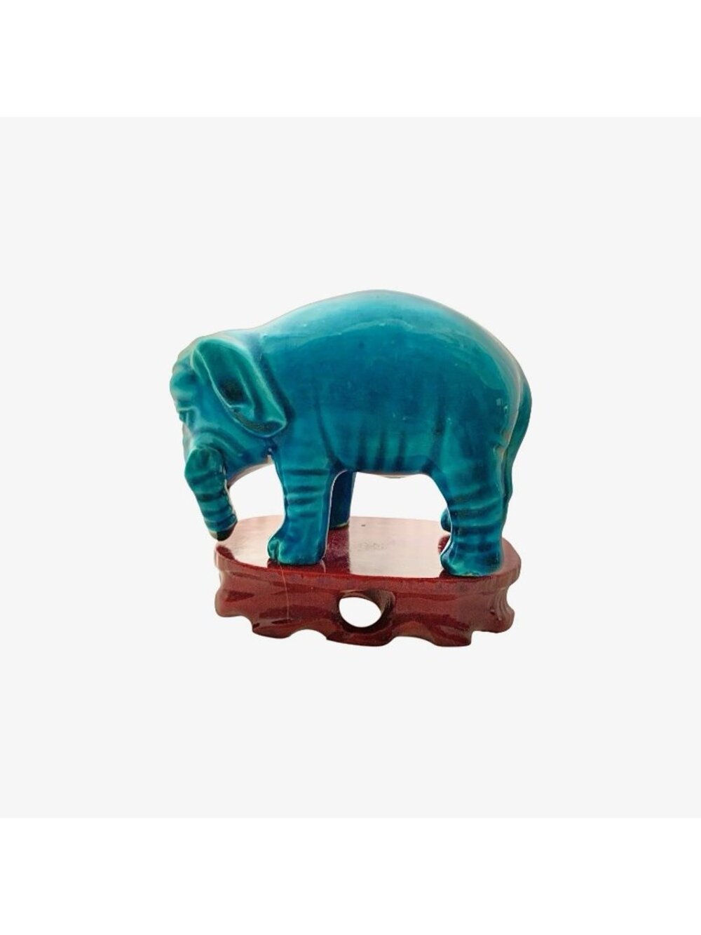 Chinese Elephant Figurine Porcelain Turquoise on Wood Base Porcelain AsiaDecor